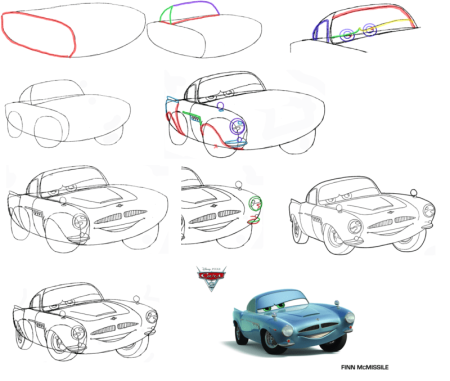Поэтапные рисунки Тачки