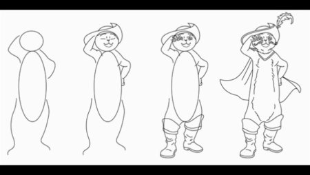 Нарисовать кота в сапогах поэтапно