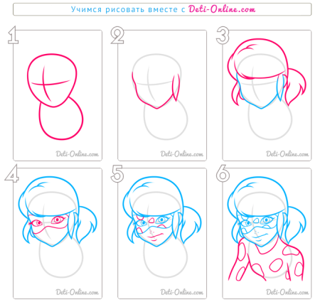 Поэтапное рисование леди баг