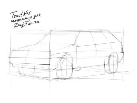 Рисунок ВАЗ 2109 карандашом сбоку