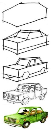 Рисунки машин на бумаге