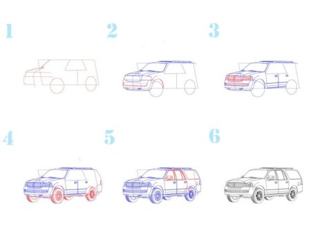 Пошагово нарисовать джип для ребенка