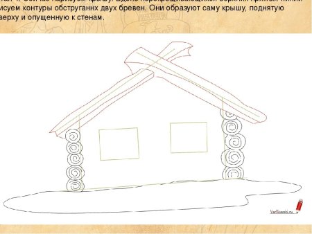 Этапы рисования избы