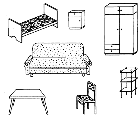 Раскраски мебель с заданиями