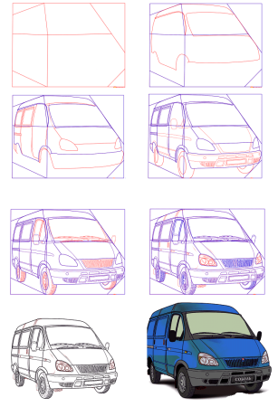 Как нарисовать Газель сбоку