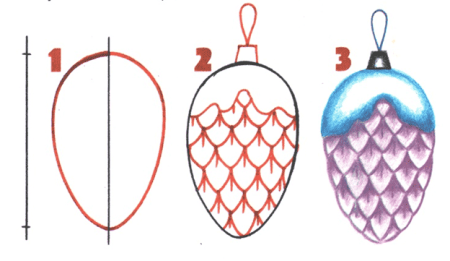 Елочная игрушка поэтапное рисование