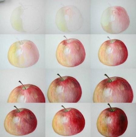Яблоко лессировка акварелью поэтапно