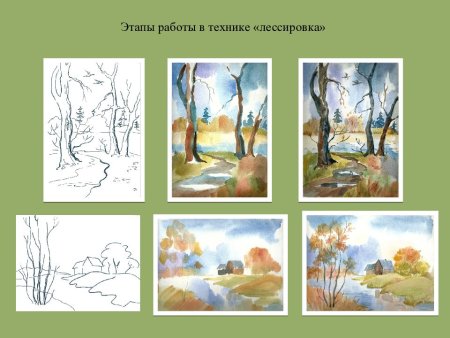 Последовательность рисования пейзажа