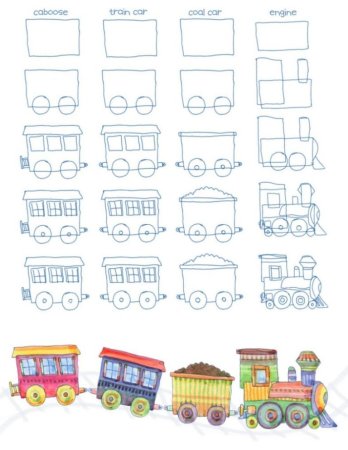 Поэтапное рисование поезда для детей