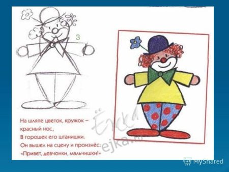 Схема рисования клоуна для дошкольников