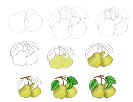 Алгоритм рисования груша для детей