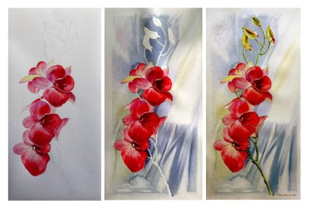 Цветы акварелью для начинающих поэтапно