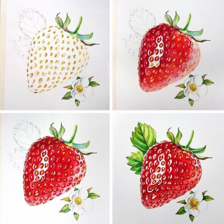 Клубника рисовать карандашом поэтапно
