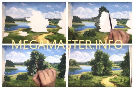 Летний пейзаж пошагово