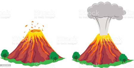 Вулкан мультяшная на белом фоне