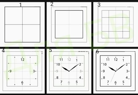 Поэтапное рисование часов для детей