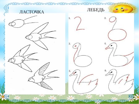 Гуси лебеди рисунок для детей поэтапно (40 фото)