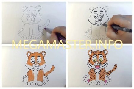 Тигр лежит рисунок карандашом