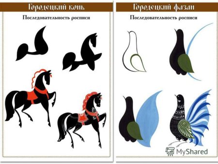 Городецкая роспись элементы фазан