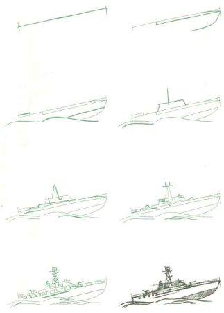 Военный корабль рисунок сбоку