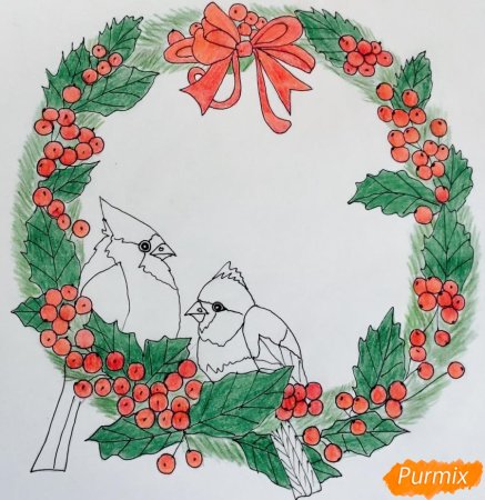 Поэтапное рисование Рождественского венка