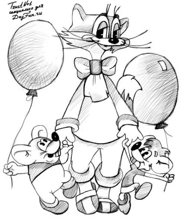 Кот Леопольд карандашом