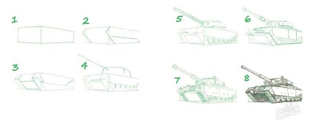 Танк спереди рисунок поэтапно