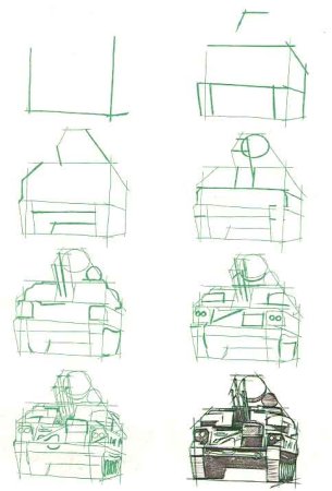 Рисование военной техники пошагово