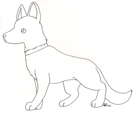 Морда овчарки сбоку рисунок