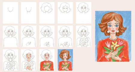 Поэтапный портрет мамы для детей