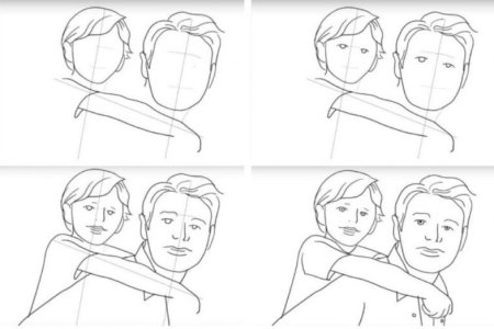 Портрет матери и ребенка карандашом