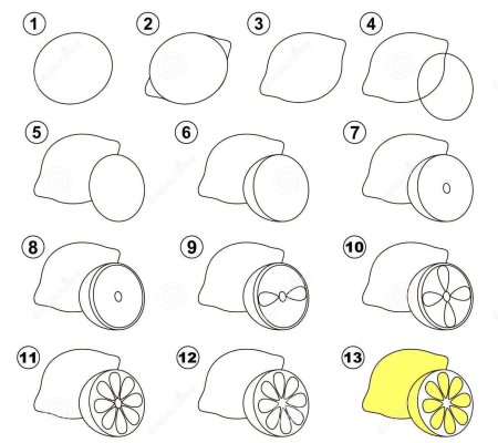 Как нарисовать лимон поэтапно