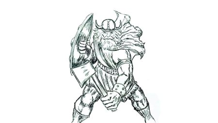 Поэтапное рисование викинга карандашом