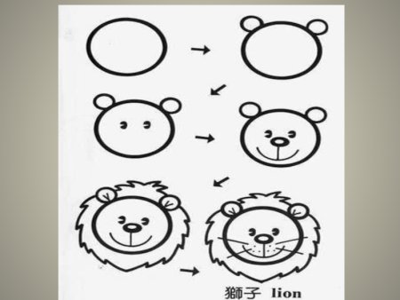 Пошагово рисовать Львенок