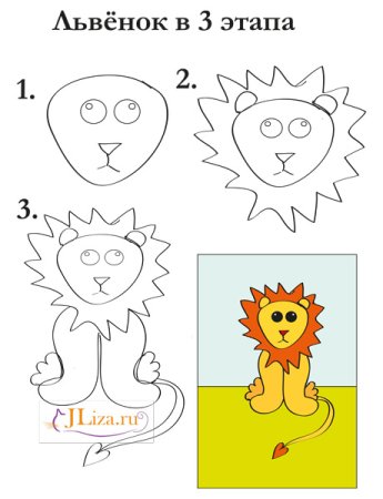 Львенок поэтапное рисование