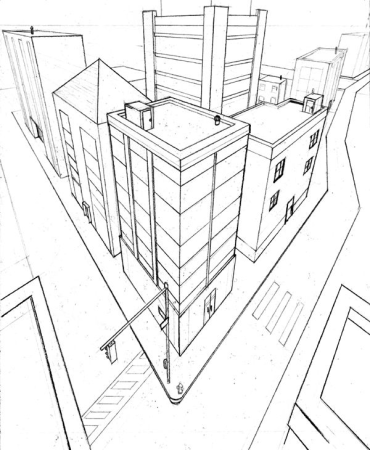 Перспектива здания снизу сверху