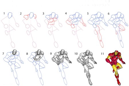 Поэтапное рисование железного человека