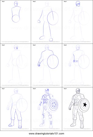 Этапное рисование Капитан Америка