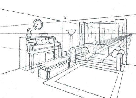 Угловая перспектива интерьера комнаты