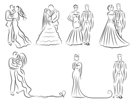 Контурный силуэт жениха и невесты