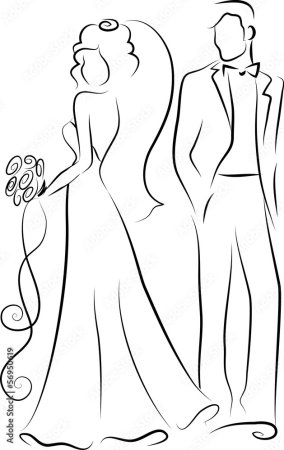 Контурный силуэт жениха и невесты