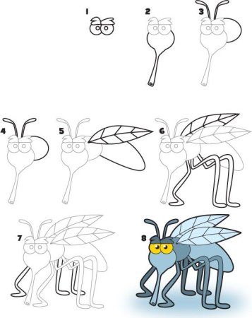 Поэтапное рисование комара для дошкольников