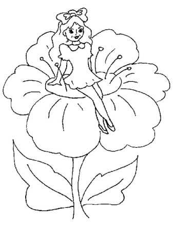 Дюймовочка сидит на цветке раскраска