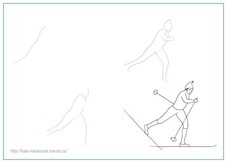 Бегущий лыжник рисунок