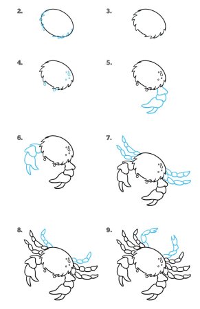 Поэтапное рисование краба