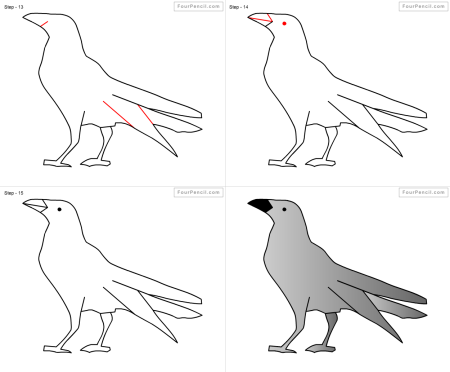 Поэтапное рисование вороны для детей