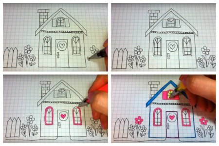 Поэтапный рисунок домика