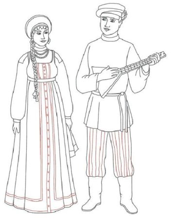 Русский народный костюм раскраска