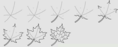 Поэтапное рисование листьев