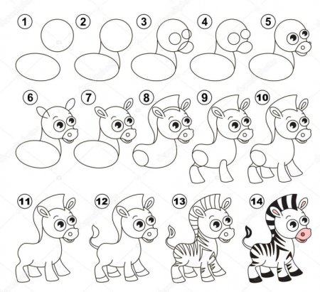 Поэтапное рисование зебры для дошкольников